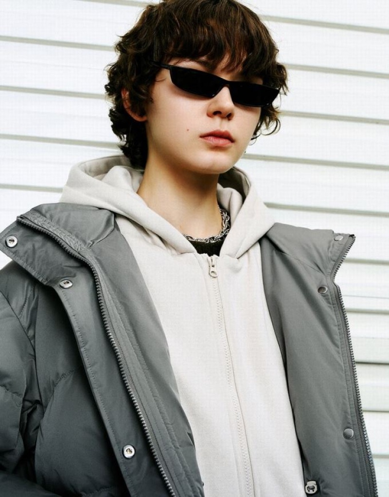 Dark Grey Urban Revivo 2 In 1 Hooded Women's Down Jackets | 47612DTMY