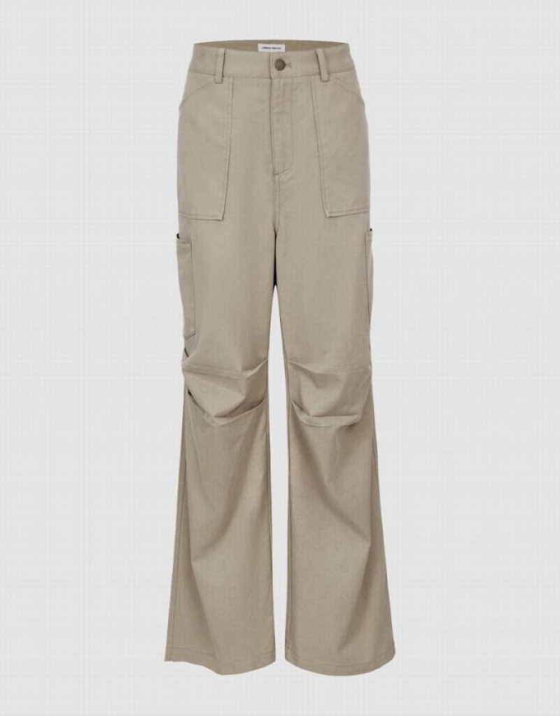 Dark Khaki Urban Revivo Multi-Pocket Wide-Leg Women\'s Pants | 56038UBNW