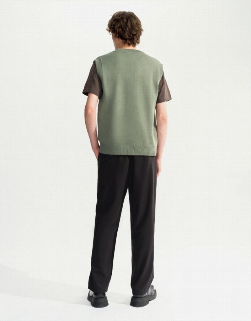 Green Urban Revivo Colorblocks Knitted Men's Cardigan | 26875HPDN