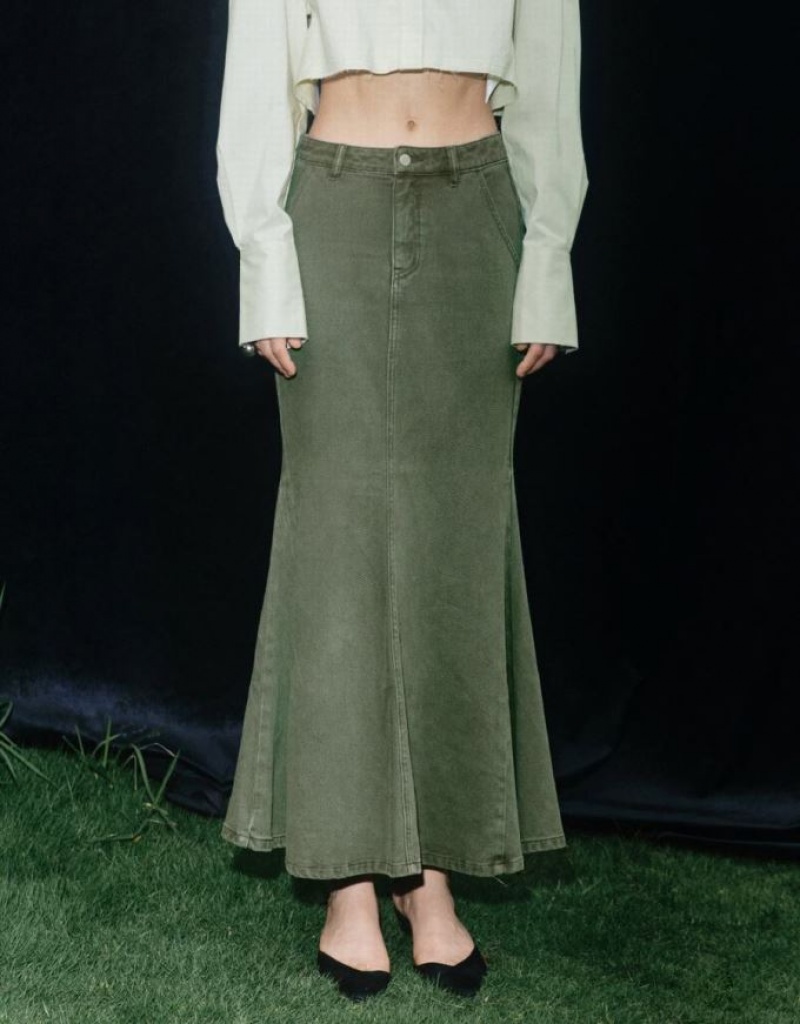 Green Urban Revivo Fishtail Women's Denim Skirt | 95368DERT