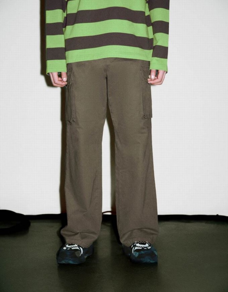 Green Urban Revivo Wide-Leg Men's Pants | 34072DSIV