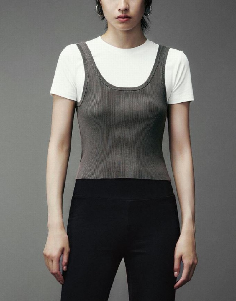 Grey Urban Revivo 2 In 1 Crew Neck Knitted Women's Cardigan | 12036GXUW