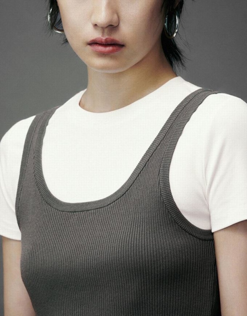 Grey Urban Revivo 2 In 1 Crew Neck Knitted Women's Cardigan | 12036GXUW