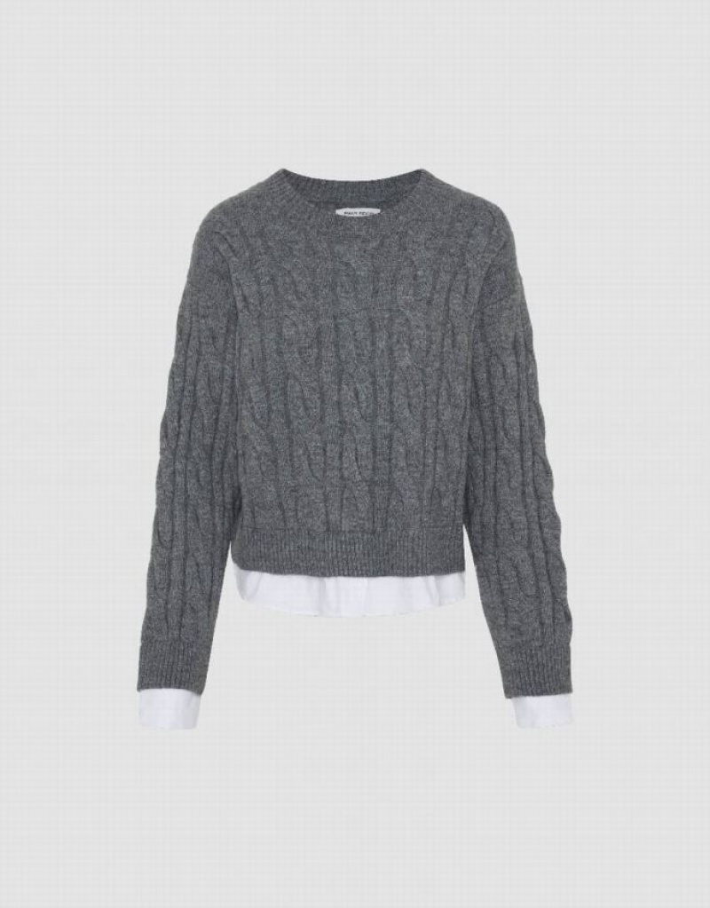 Grey Urban Revivo 2 In 1 Crew Neck Knitted Women's Cardigan | 16034VEJT