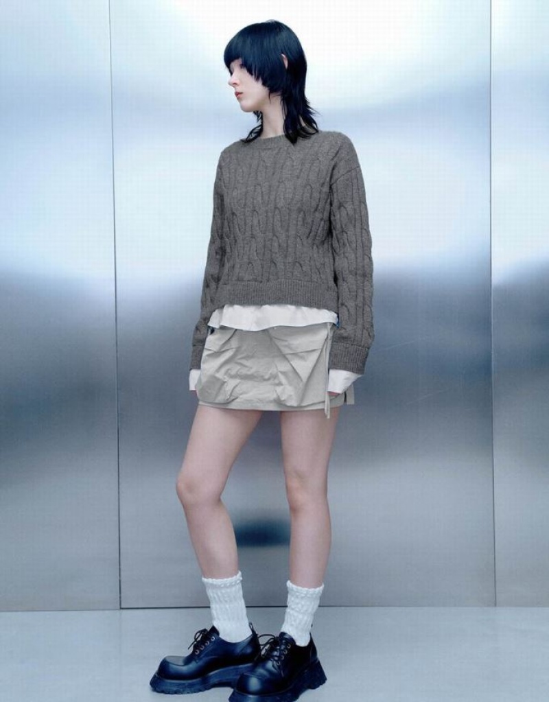 Grey Urban Revivo 2 In 1 Crew Neck Knitted Women's Cardigan | 16034VEJT