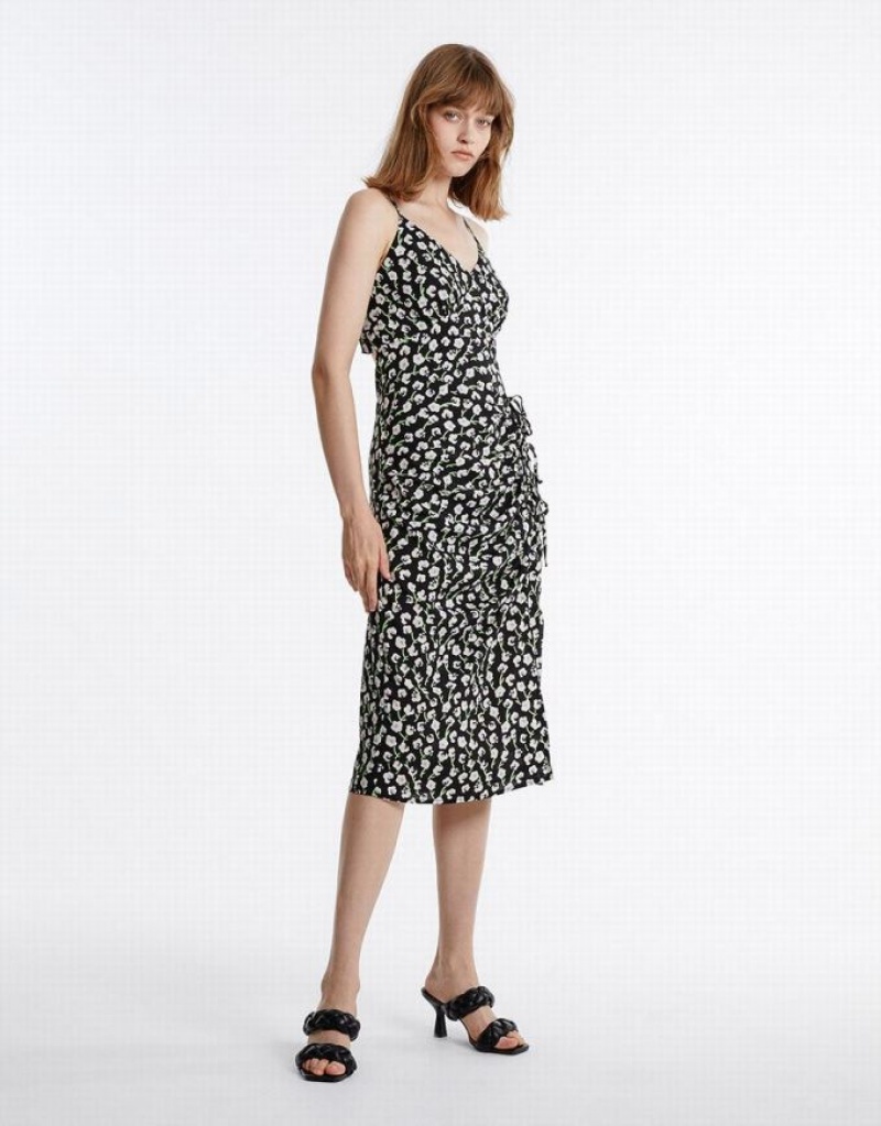 Grey Urban Revivo Cut Out Back Floral Women's Casual Dress | 30896UCTA