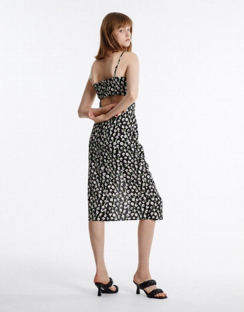 Grey Urban Revivo Cut Out Back Floral Women's Casual Dress | 30896UCTA