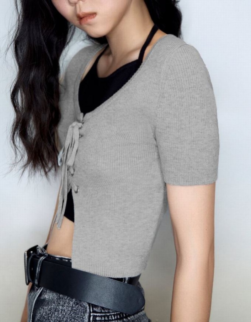 Grey Urban Revivo Halter Neck 2 In 1 Knitted Women's Cardigan | 38456IJUM