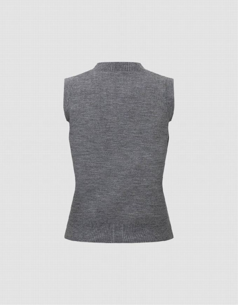 Grey Urban Revivo Letter Embroidered Crew Neck Knitted Women's Cardigan | 36295LMOH