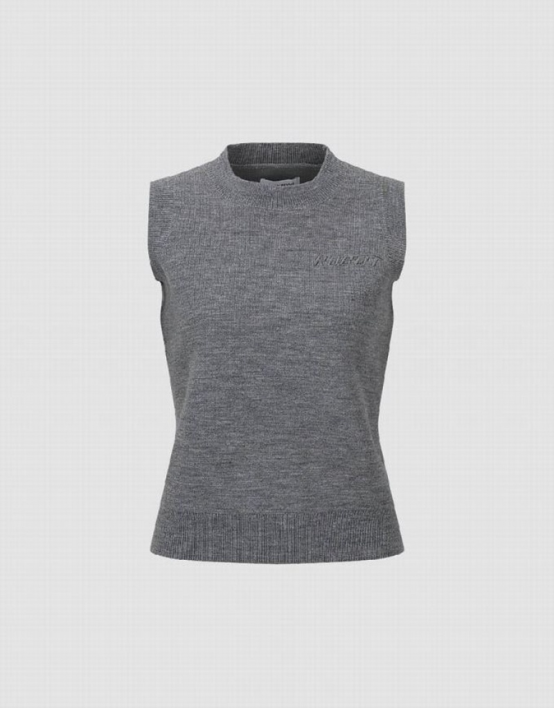 Grey Urban Revivo Letter Embroidered Crew Neck Knitted Women's Cardigan | 36295LMOH
