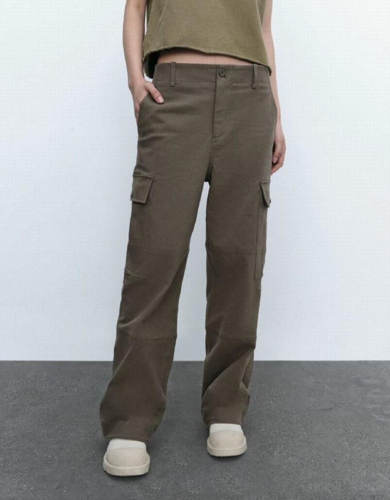 Grey Urban Revivo Multi-Pocket Wide-Leg Women's Pants | 60741WQAY