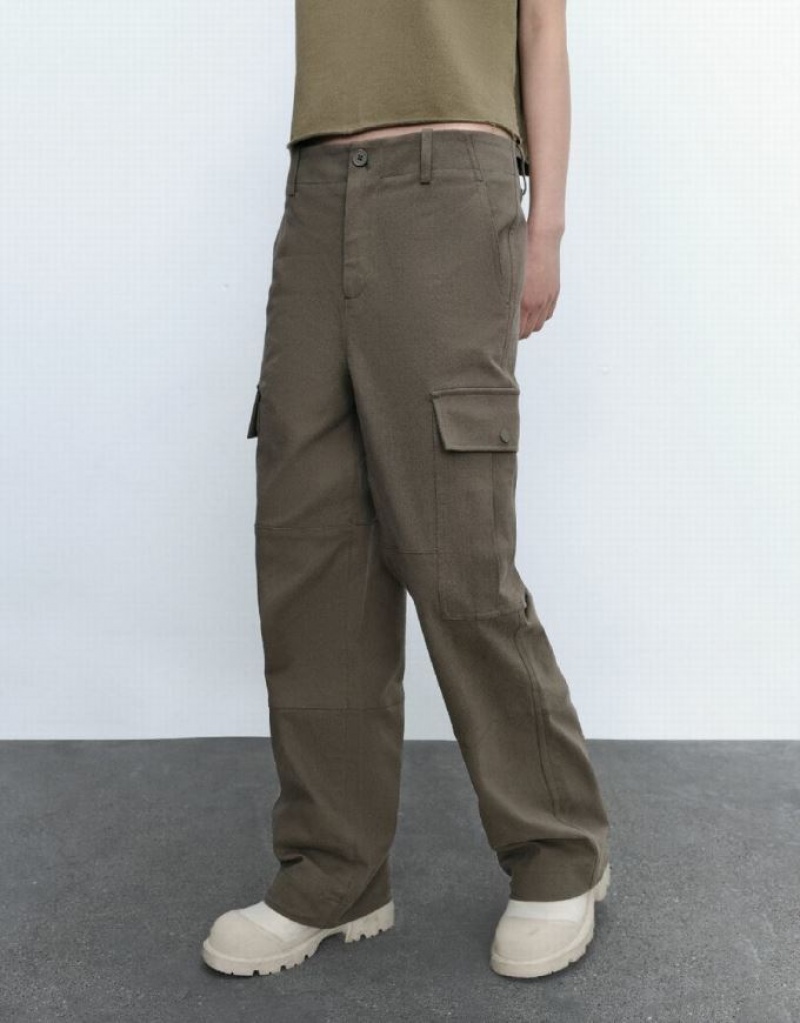 Grey Urban Revivo Multi-Pocket Wide-Leg Women's Pants | 60741WQAY