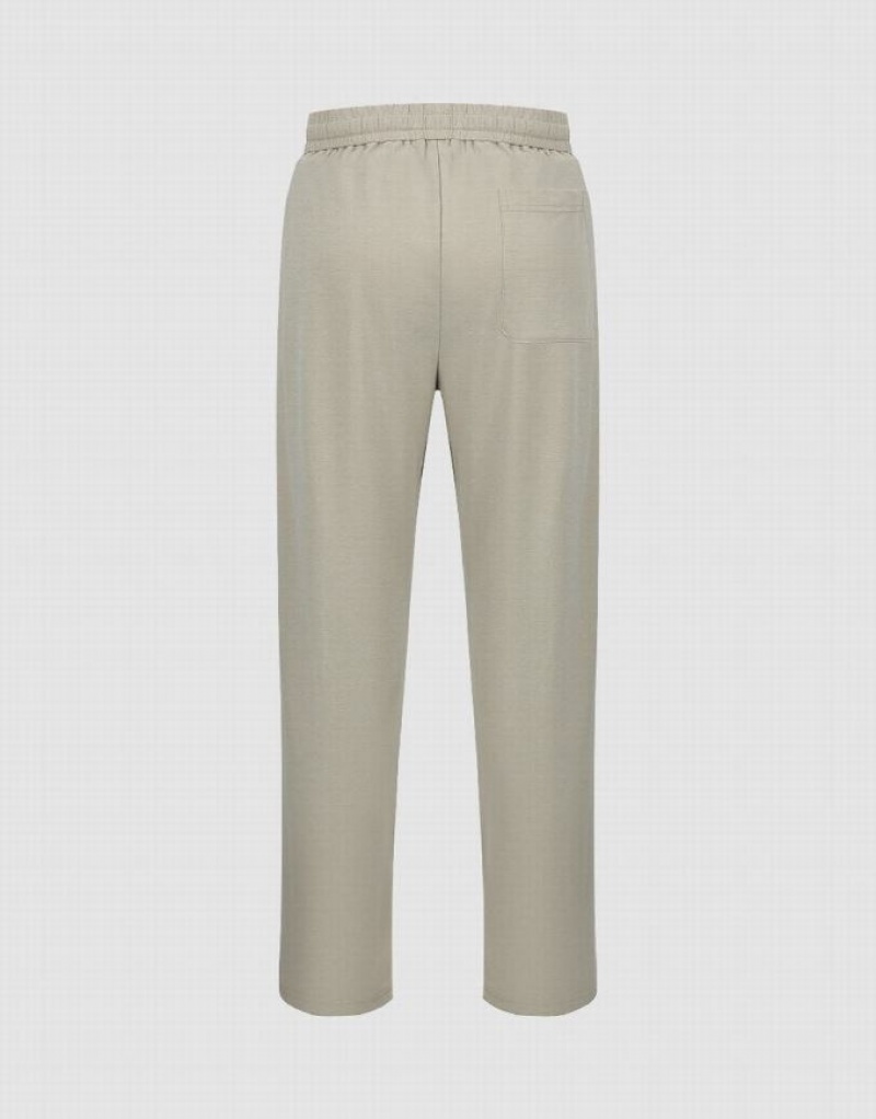 Khaki Urban Revivo Drawstring Waist Knitted Straight Men's Pants | 95041SKIP