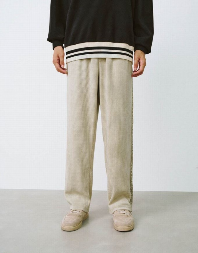 Khaki Urban Revivo Drawstring Waist Straight Men's Pants | 15469WNXZ