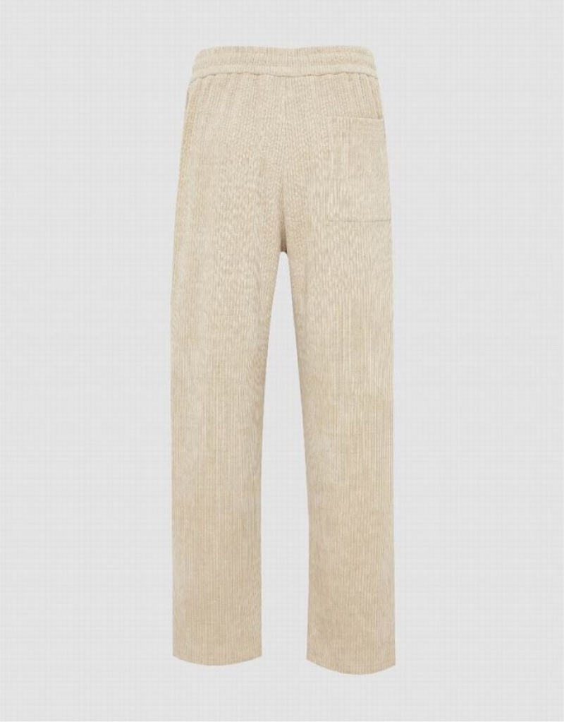 Khaki Urban Revivo Drawstring Waist Straight Men's Pants | 15469WNXZ