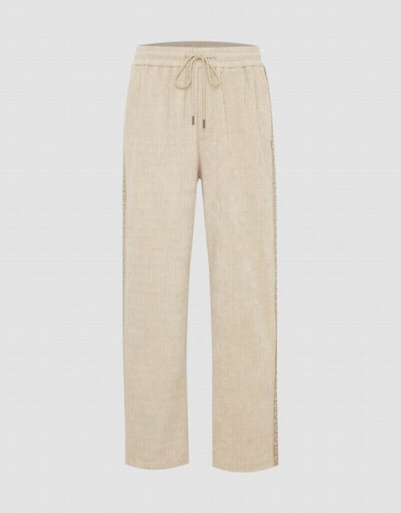 Khaki Urban Revivo Drawstring Waist Straight Men\'s Pants | 15469WNXZ