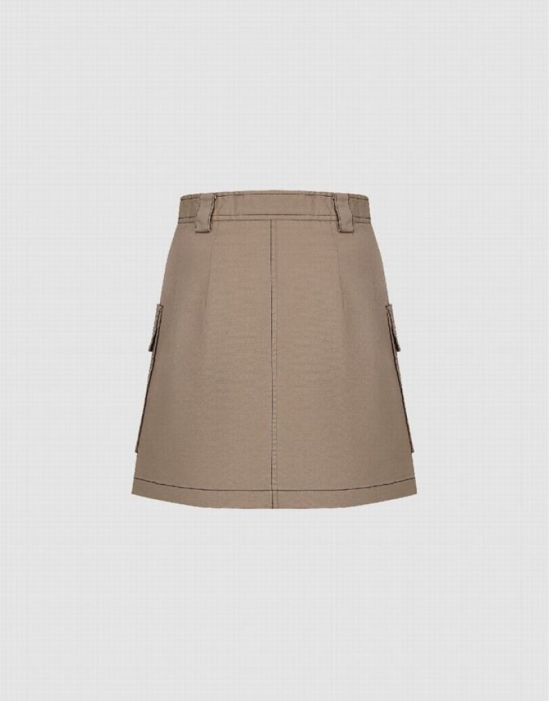 Khaki Urban Revivo Mini A-Line Women's Skirts | 08631JBQH