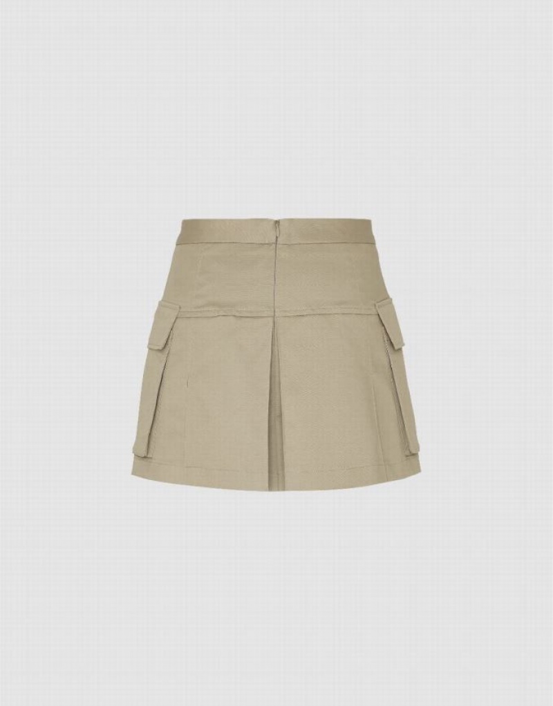 Khaki Urban Revivo Multi-Pocket Mini A-Line Women's Skirts | 15364XKRV