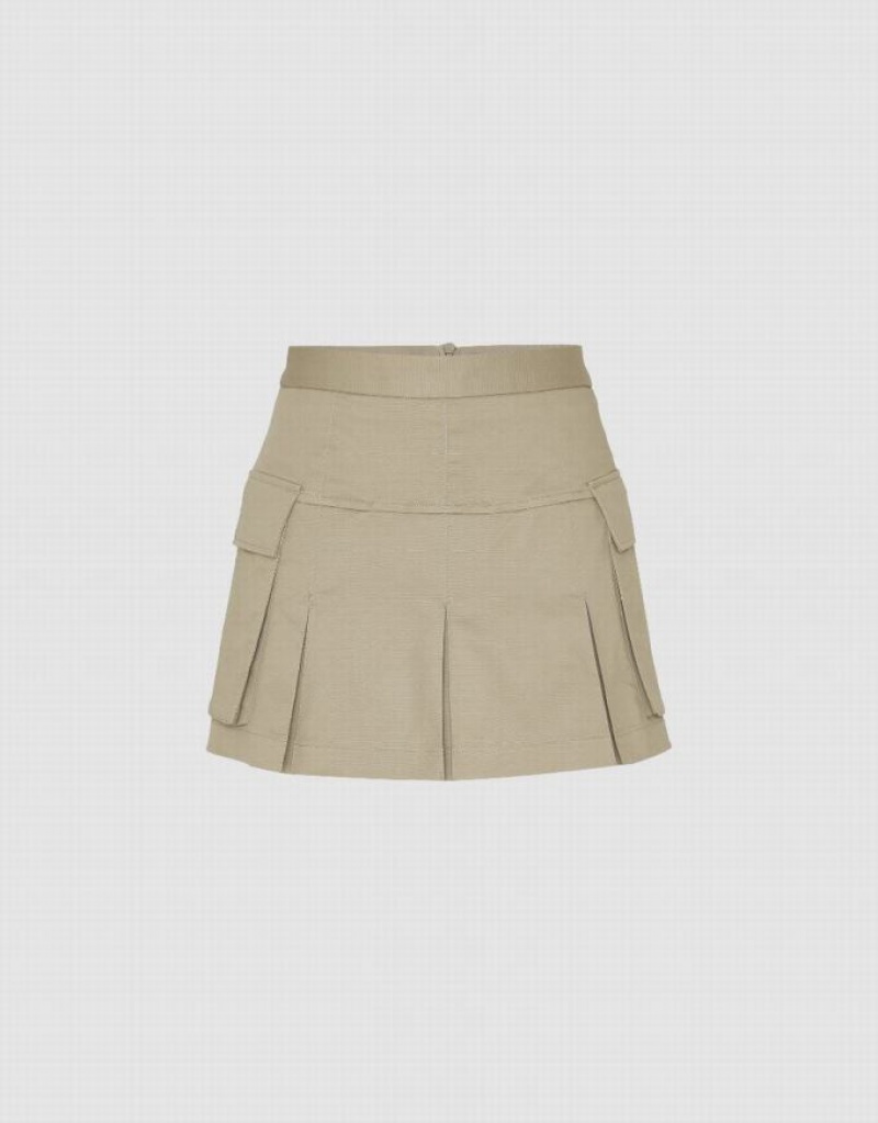 Khaki Urban Revivo Multi-Pocket Mini A-Line Women\'s Skirts | 15364XKRV