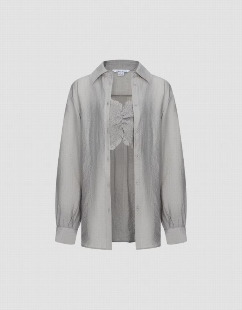 Light Grey Urban Revivo 2 In 1 Button Up Women's Shirts | 25186CYBE