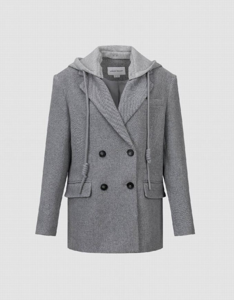 Light Grey Urban Revivo 2 In 1 Hooded Women's Coats | 38417MIXP