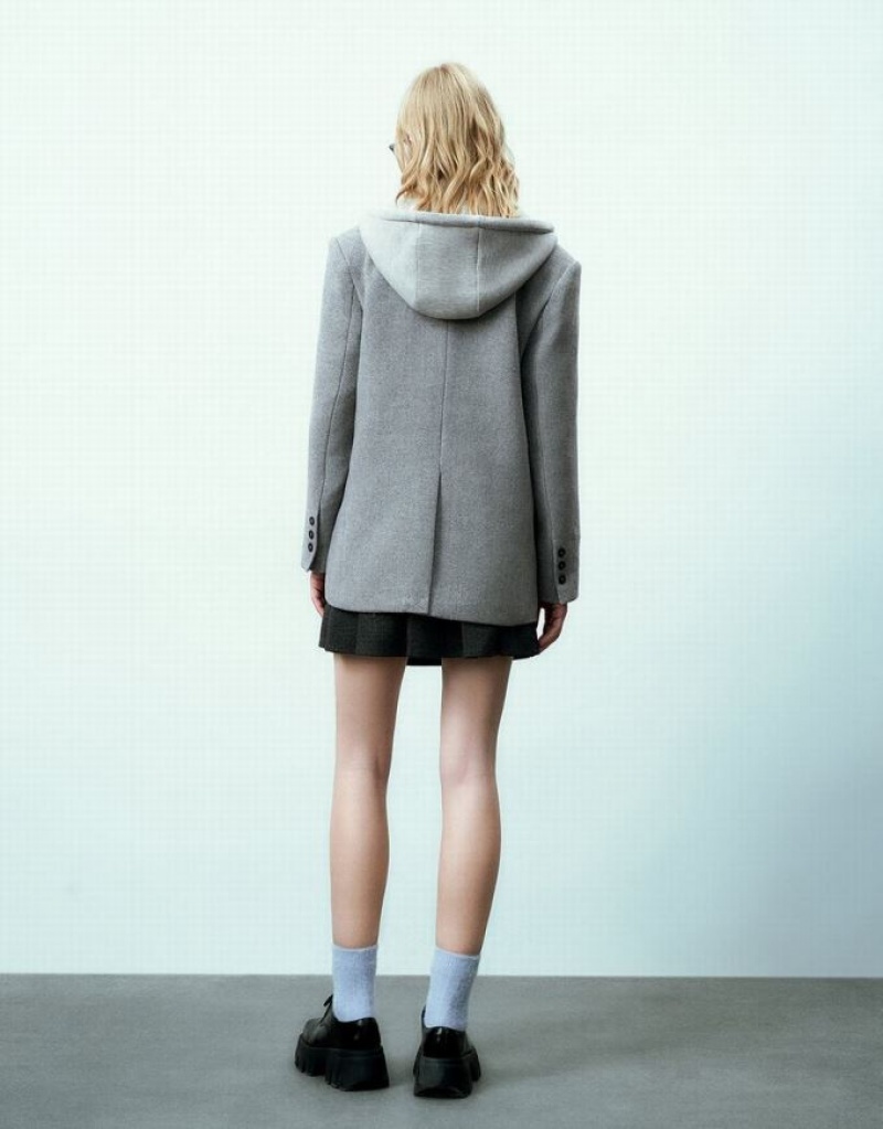 Light Grey Urban Revivo 2 In 1 Hooded Women's Coats | 38417MIXP