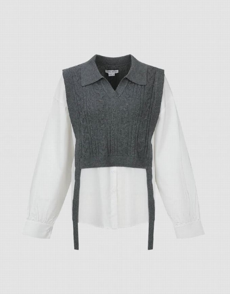 Light Grey Urban Revivo 2 In 1 Knitted Women's Cardigan | 79281WMHK