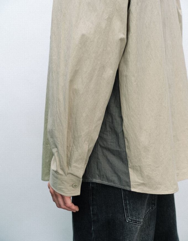Light Grey Urban Revivo Colorblocks Loose Men's Shirts | 49132QMHX