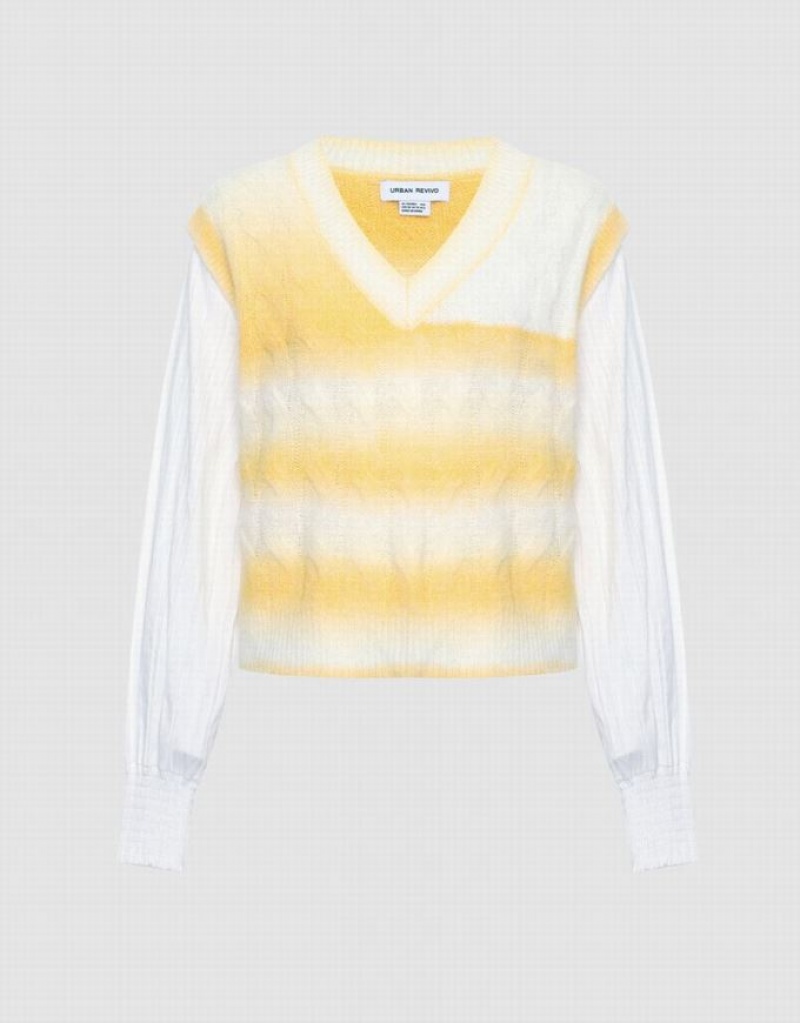 Multicolor Urban Revivo 2 In 1 Striped Cable Knit Top Women\'s Cardigan | 97302UMSN