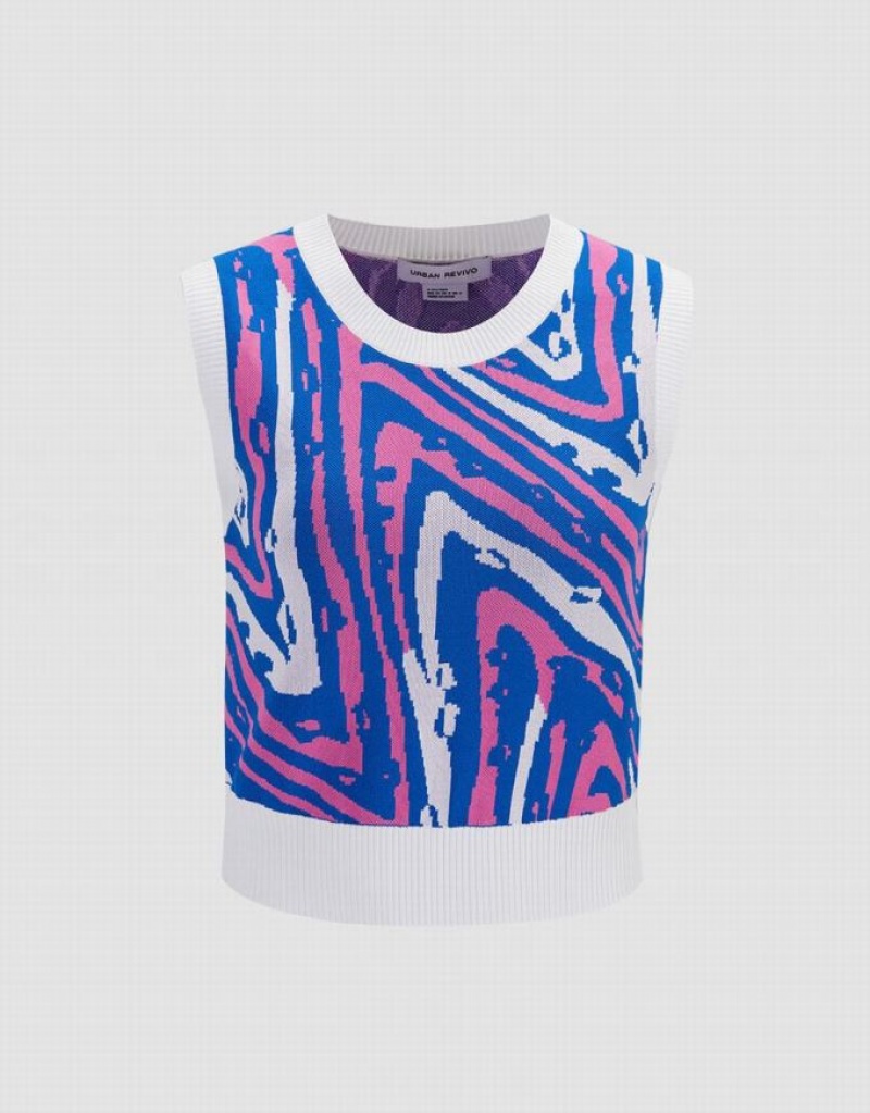 Multicolor Urban Revivo Abstract Pattern Knitted Women\'s Tank Top | 59603YUSN