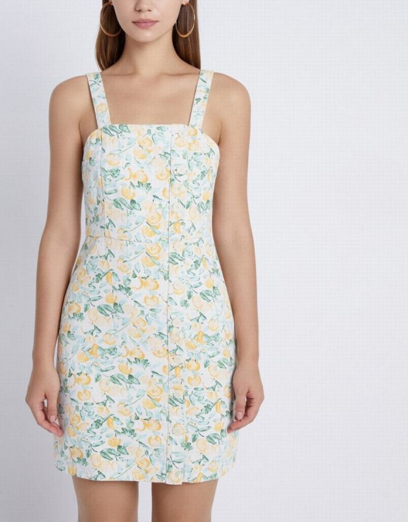 Multicolor Urban Revivo Allover Fruit Print Overall Women's Denim Dress | 72381TBAO