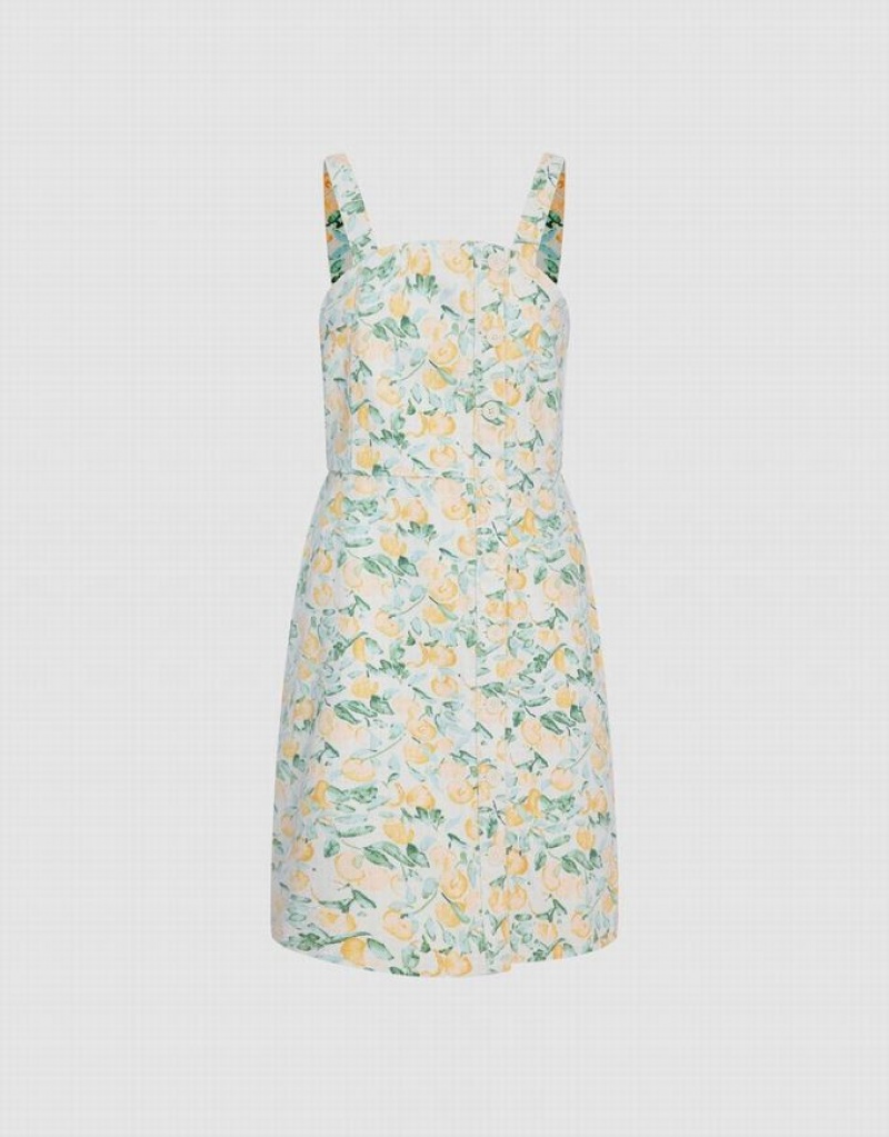 Multicolor Urban Revivo Allover Fruit Print Overall Women\'s Denim Dress | 72381TBAO