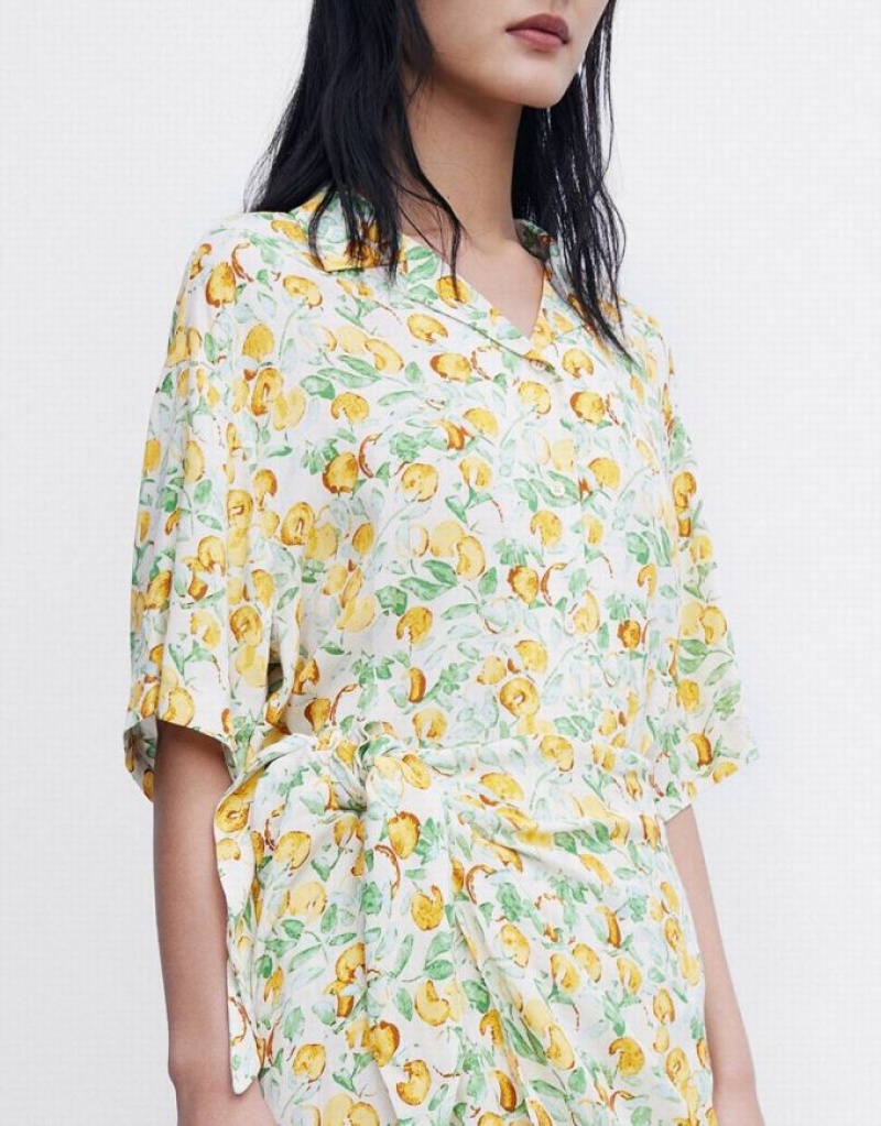 Multicolor Urban Revivo Allover Print Short Sleeve Women's Shirts | 62180OXSI