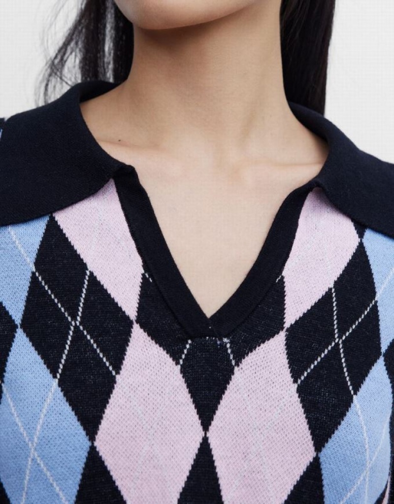 Multicolor Urban Revivo Argyle Crop Women's Sweaters | 90382OYLZ