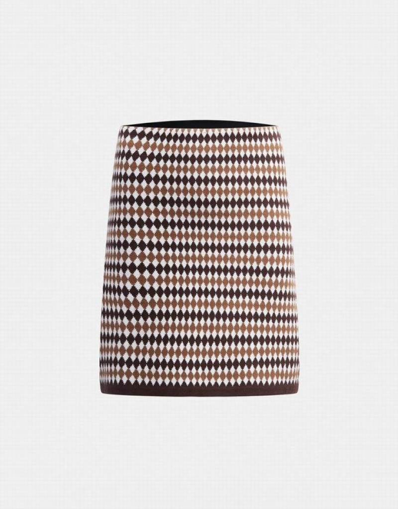 Multicolor Urban Revivo Argyle Pattern A-Line Knitted Women\'s Skirts | 13084TPLU