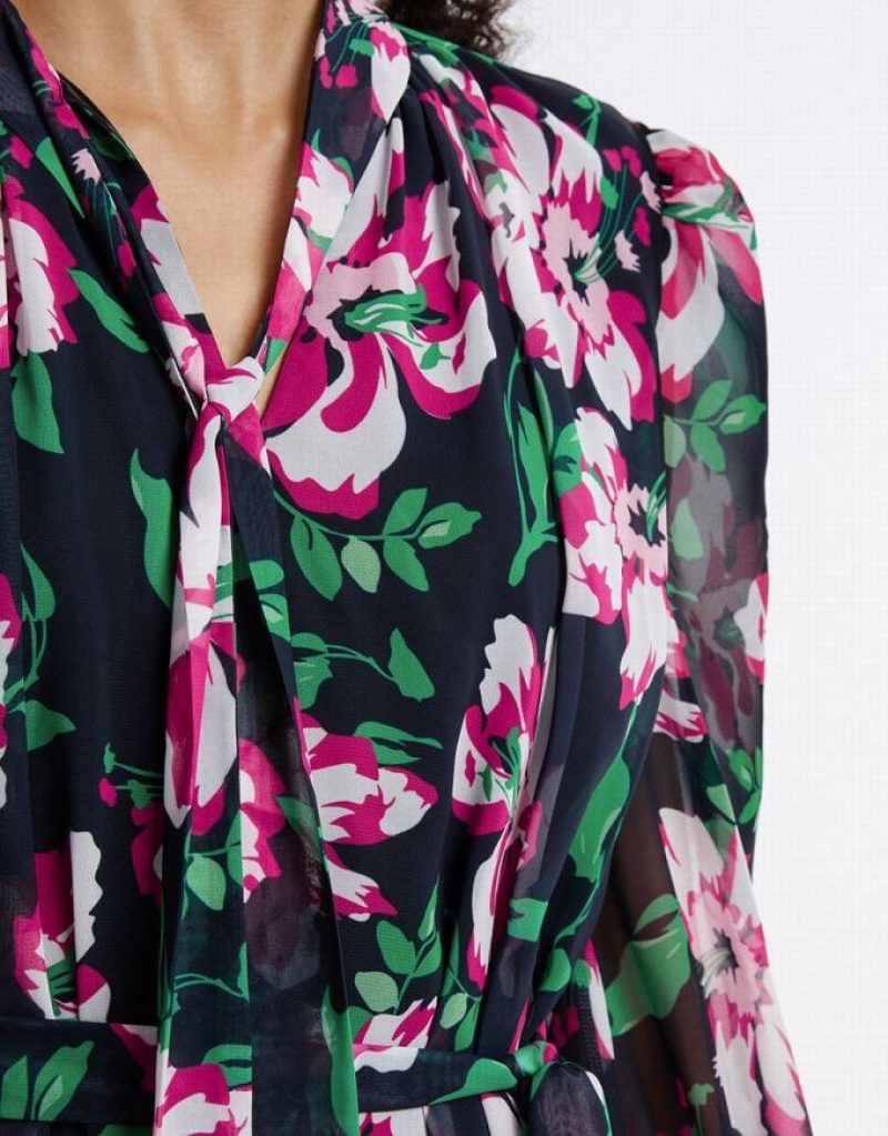 Multicolor Urban Revivo Belted Floral Chiffon Women's Short Dress | 38476ZRPN