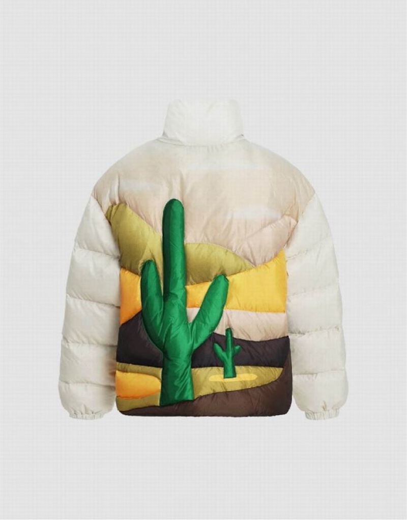 Multicolor Urban Revivo Cactus Embossed Stand Collar Women's Puffer Jacket | 30869ZAVM