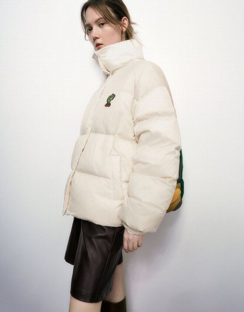 Multicolor Urban Revivo Cactus Embossed Stand Collar Women's Puffer Jacket | 30869ZAVM