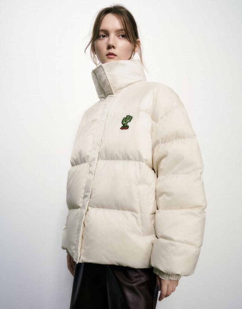 Multicolor Urban Revivo Cactus Embossed Stand Collar Women\'s Puffer Jacket | 30869ZAVM