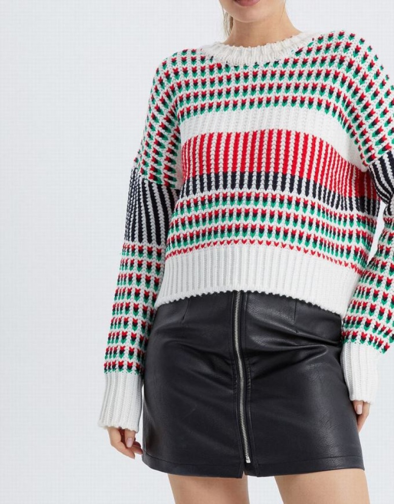 Multicolor Urban Revivo Checkered Pattern Drop Shoulder Women's Sweaters | 98531XQIN