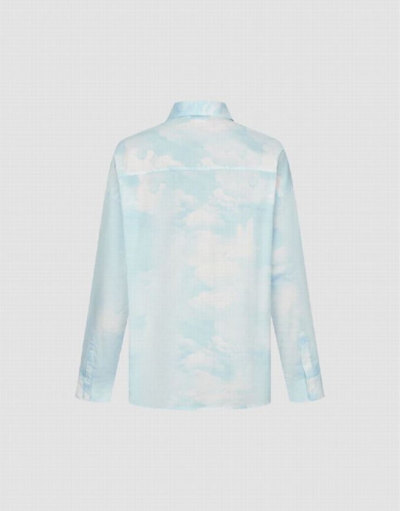 Multicolor Urban Revivo Cloud Printed Loose Men's Shirts | 36820YTOQ