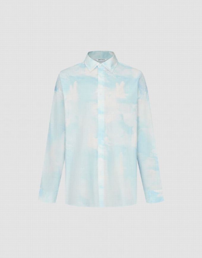 Multicolor Urban Revivo Cloud Printed Loose Men's Shirts | 36820YTOQ