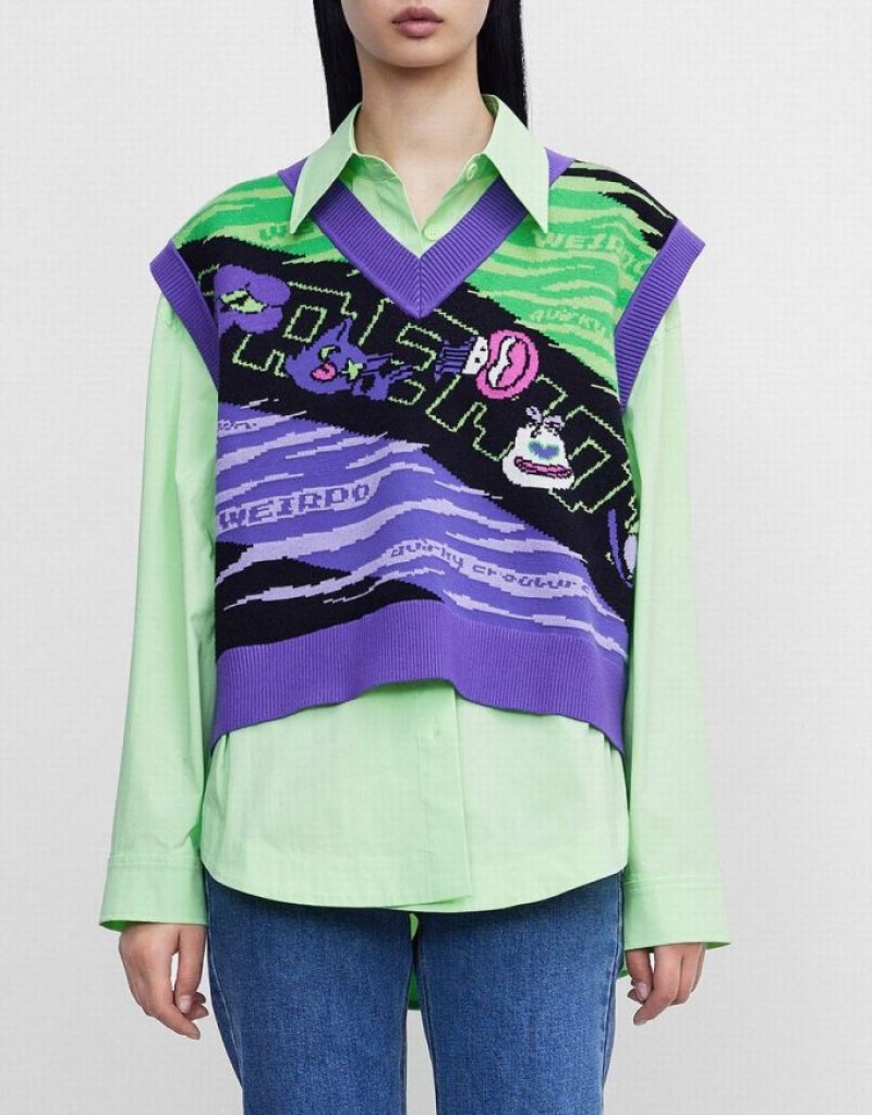 Multicolor Urban Revivo Color Block Women's Sweater Vest | 90136TIEL