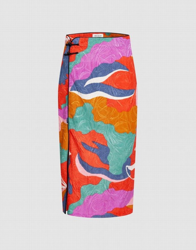 Multicolor Urban Revivo Colorblock Frog Button Split Hem Women\'s Skirts | 08452KBLU