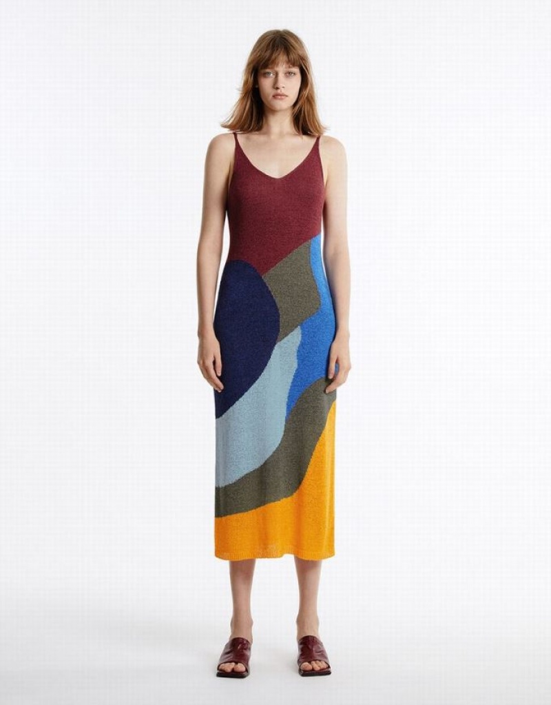Multicolor Urban Revivo Colorblock Women's Knitted Dress | 18395CBOG