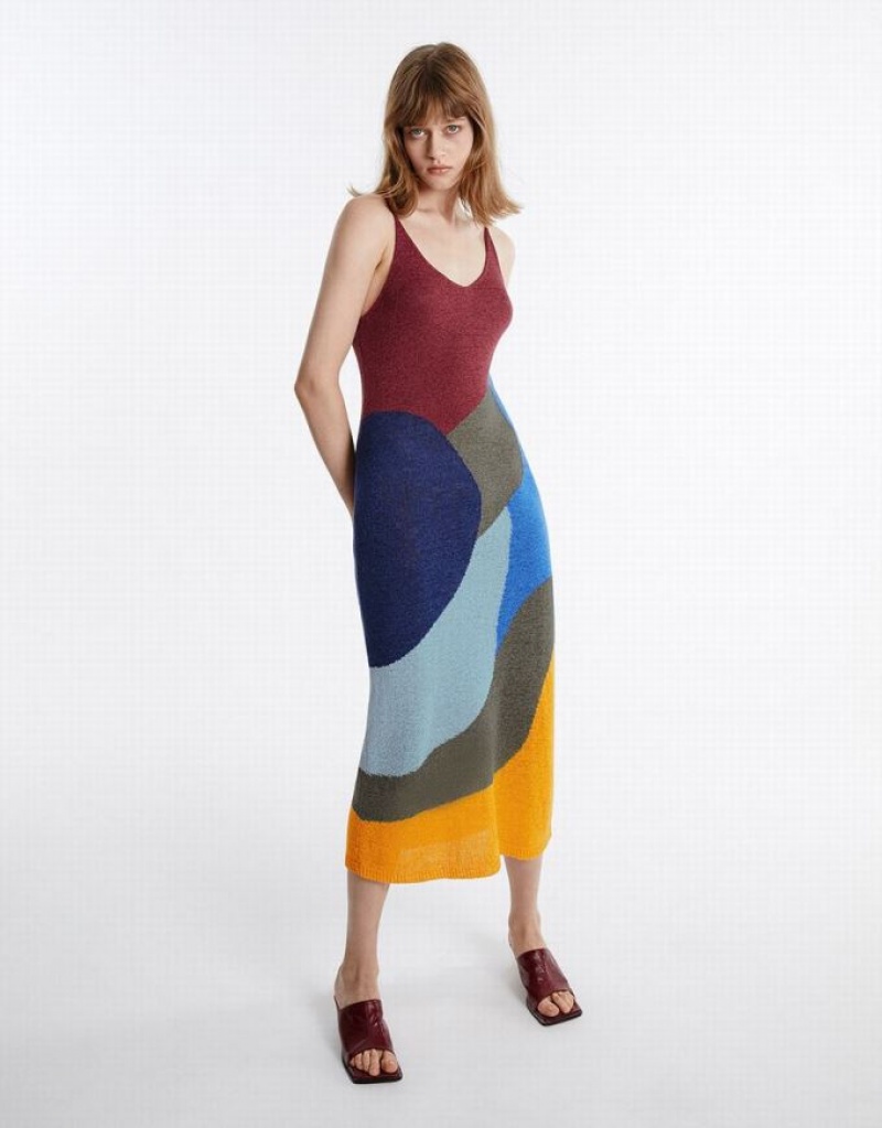 Multicolor Urban Revivo Colorblock Women's Knitted Dress | 18395CBOG