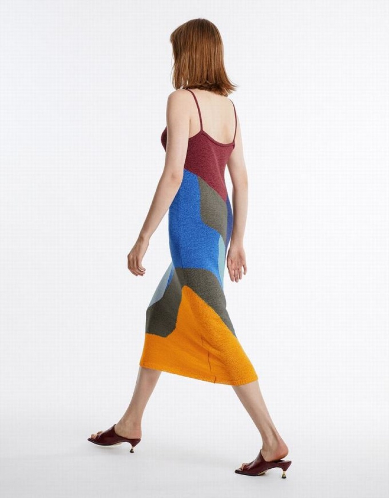 Multicolor Urban Revivo Colorblock Women's Knitted Dress | 18395CBOG
