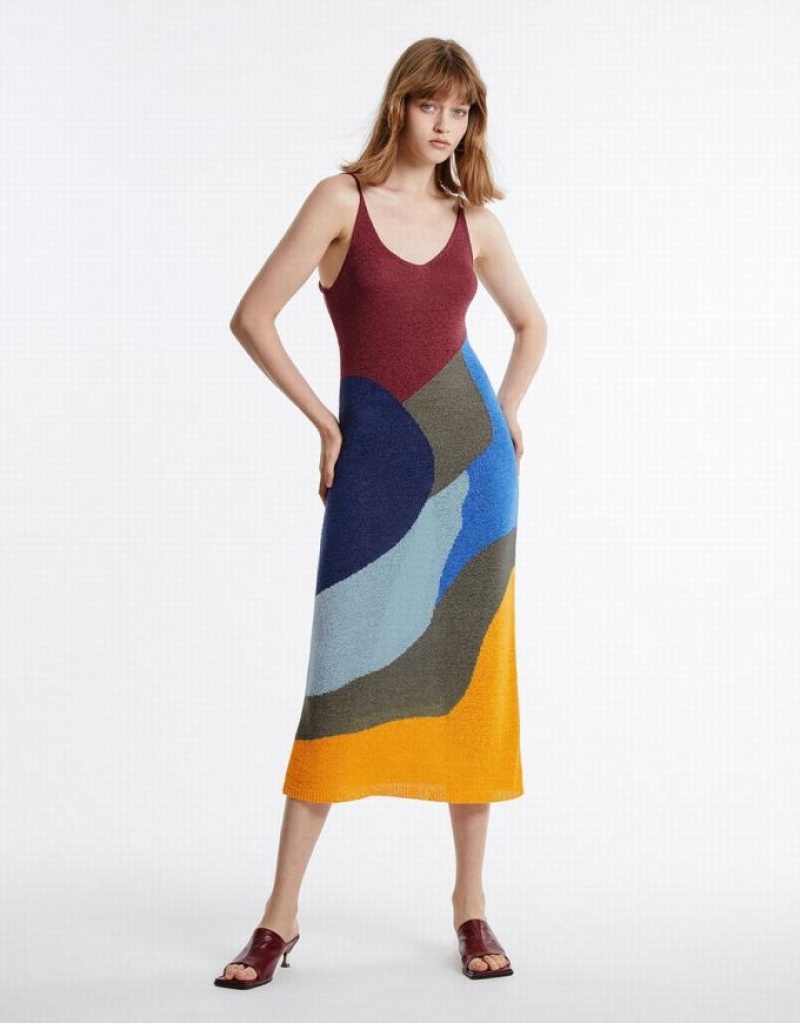 Multicolor Urban Revivo Colorblock Women\'s Knitted Dress | 18395CBOG