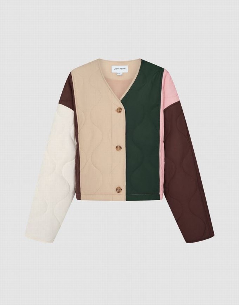Multicolor Urban Revivo Colorblocks Crew Neck Padded Women's Coats | 98037DNBI