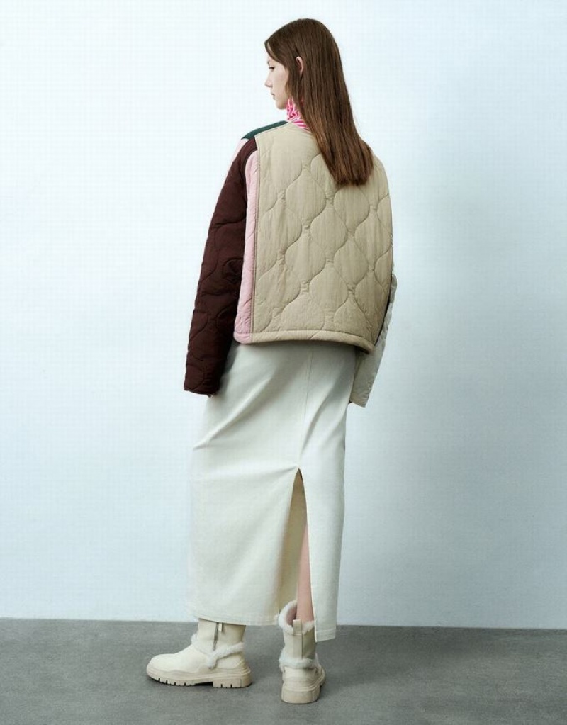 Multicolor Urban Revivo Colorblocks Crew Neck Padded Women's Coats | 98037DNBI